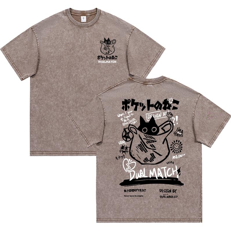 Pánské Dámské Kreslené Tričko Vintage Léto Harajuku Kawaii Kočičí Potisk Krátký Rukáv Tees Pár Streetwear Volné Oblečení Bavlněné Topy