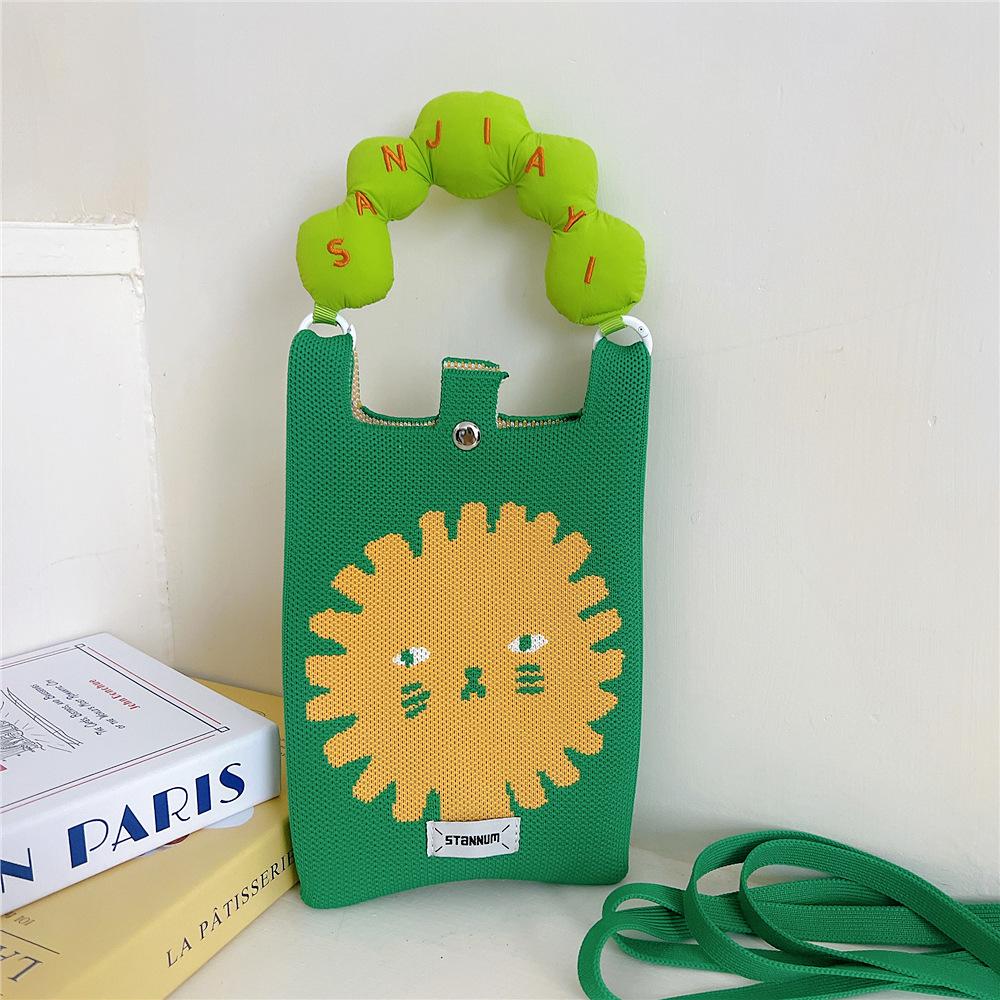 Knitted Mobile Phone Bag For Women In Spring And Autumn Cute Cartoon Versatile One Shoulder Diagonal Cross Bag Travel Coin Purse Small Handbag