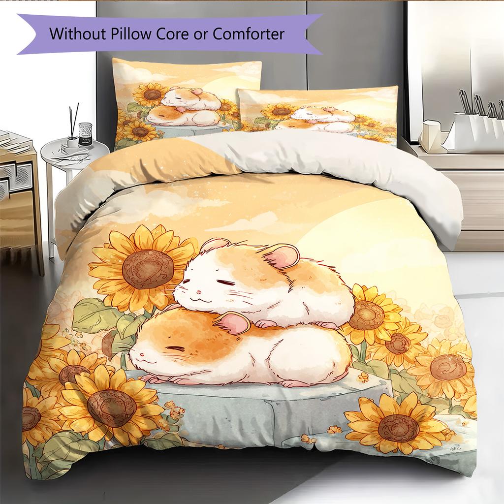 Watercolor Sunflower Pattern Bedding Quilt Set Home Decoration Gift (1 * duvet cover + 2 * pillowcase without core)