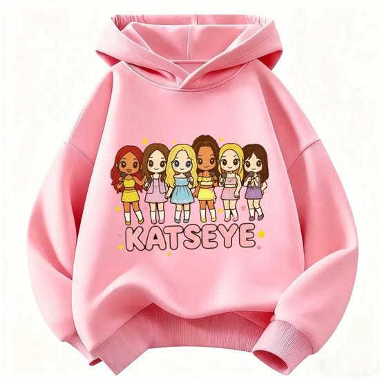 Felpa con Cappuccio Personaggio Cartone Animato KATSEYE per Bambini Felpa con Cappuccio a Manica Lunga per Ragazze Maglione con Grafica di Gruppo Top Casual Street per Bambini