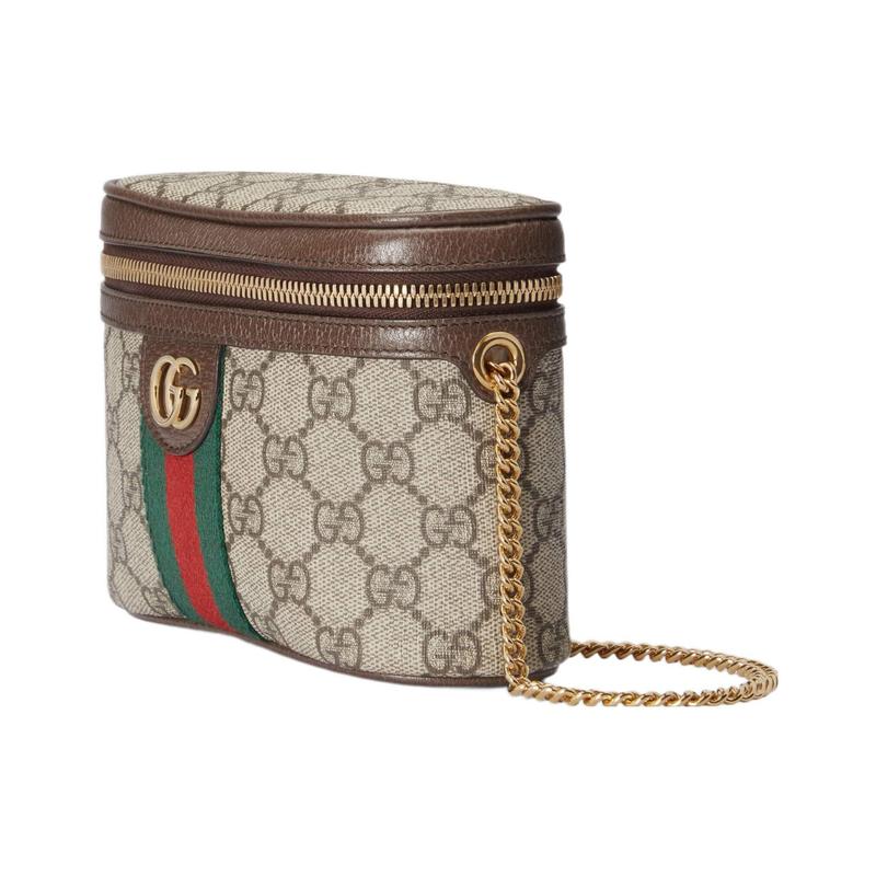 Gucci Ophidia Fashion Presbyopia Logo Embroidered Web Chain Shoulder Strap Supreme Canvas Shoulder Handbag Waist Bag Women's Ebony