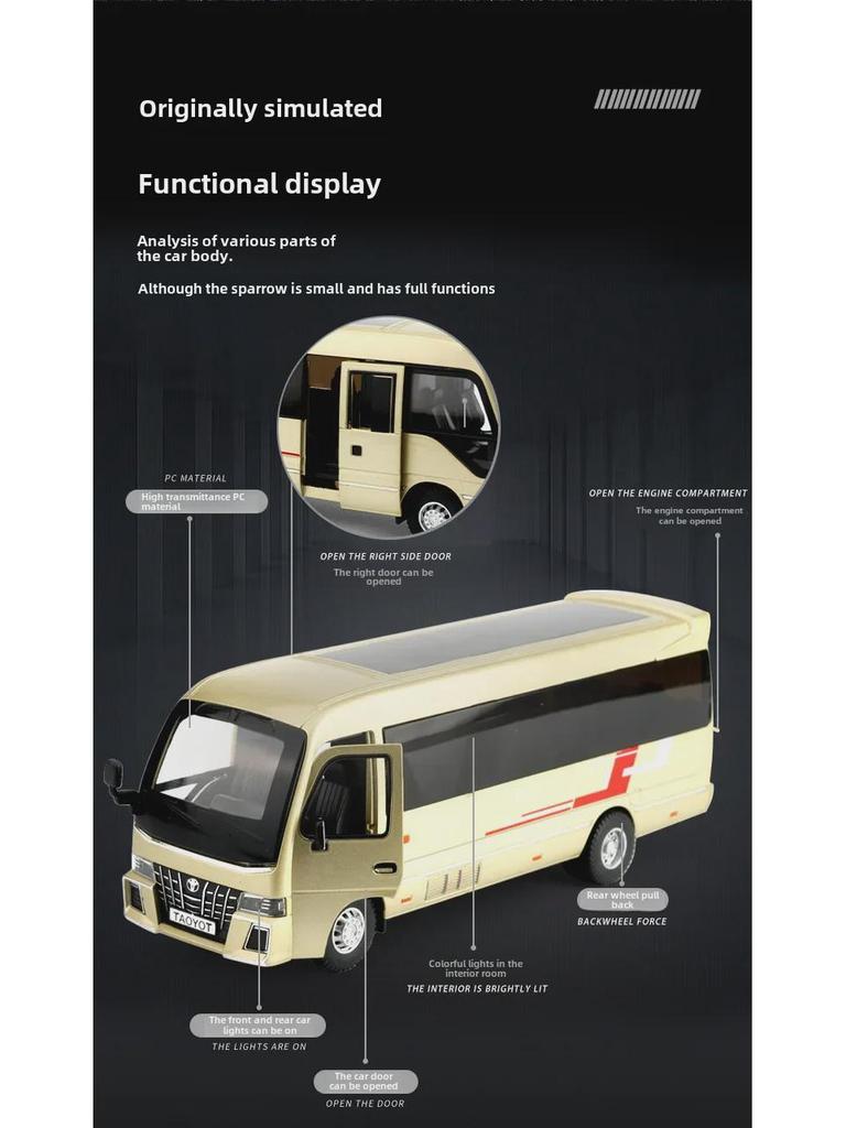 1/32 Scale Alloy Bus Model Toy with Sound and Light - Pull Back Action, Cake Decoration 