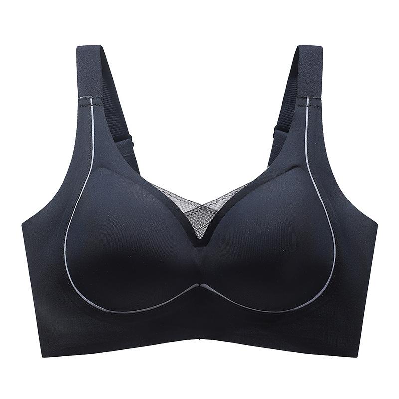 

Бесшовное нижнее белье Женский собирающий тонкий бюстгальтер Регулируемый аксессуар Грудь против провисания Спортивный бюстгальтер для сна 6XL чёрный