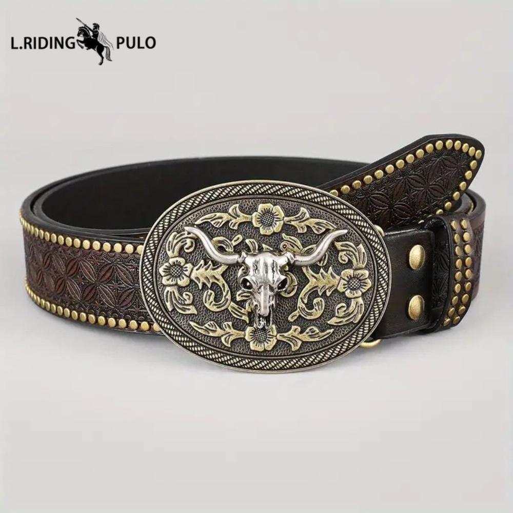 Cintura Western in Denim Tendenza Retro Gioventù Punk Rilievo Uomo Borchie Pelle Cintura
