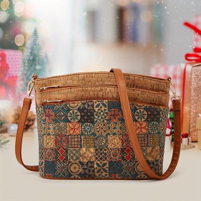 Borsa a tracolla con stampa floreale vintage Borsa a tracolla da donna con motivo corteccia di albero Borsa a tracolla in stile etnico