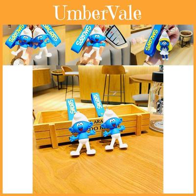 Adorable Smurfs Silicone Keychain Cute Cartoon Blue Papa Keyring Bag Charm