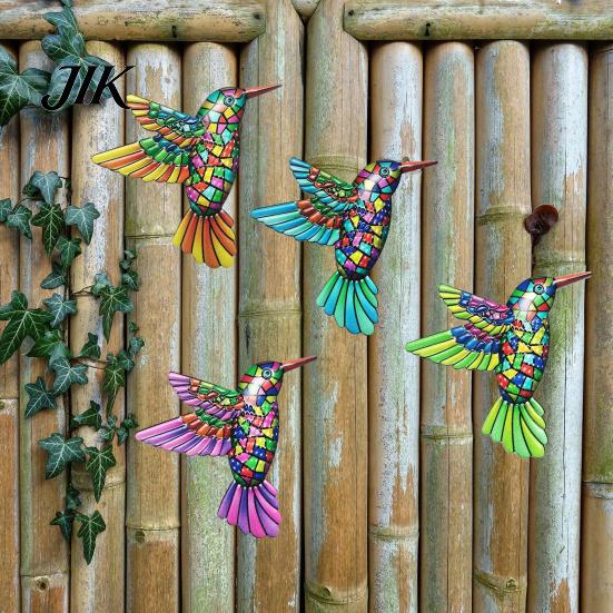 Contemporary Home Aesthetic Art Metal Hummingbird Wall Decor, Iron Colorful Bird Fence Decoration, Anti Rust Outdoor Decor Sculpture Hanging Ornaments