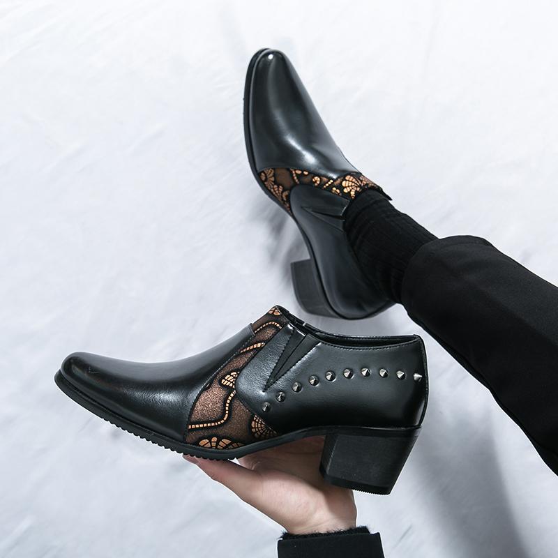 Fashion Men Business Dress Shoes Casual Comfortable Breathable Height Increasing Fashionable Pointed Leather Shoes Banquet Shoes 38-46