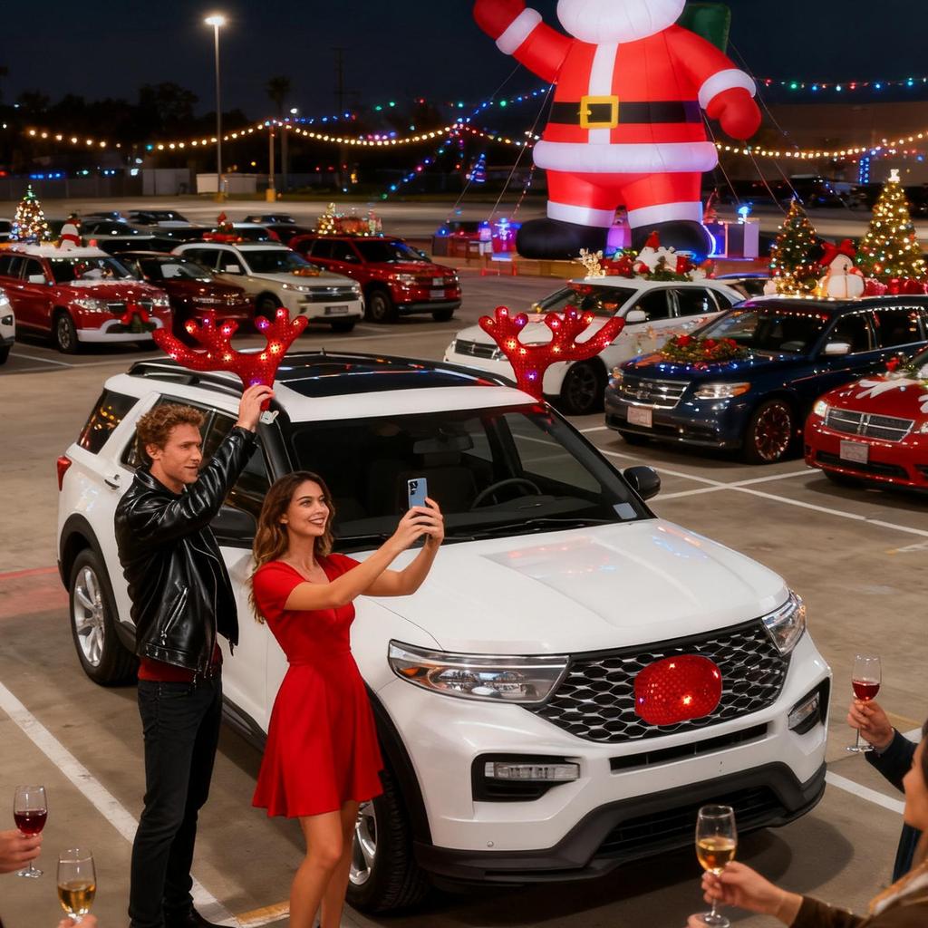 Reindeer Car Decor Christmas Cute Waterproof with LED Light Nose Antlers Kit Vehicle Accessories for Winter Holiday New Year