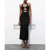 Spring New Fashion Wind Hot Sexy Buckle Decoration Opening Design Hanging Collar Dress 3152366