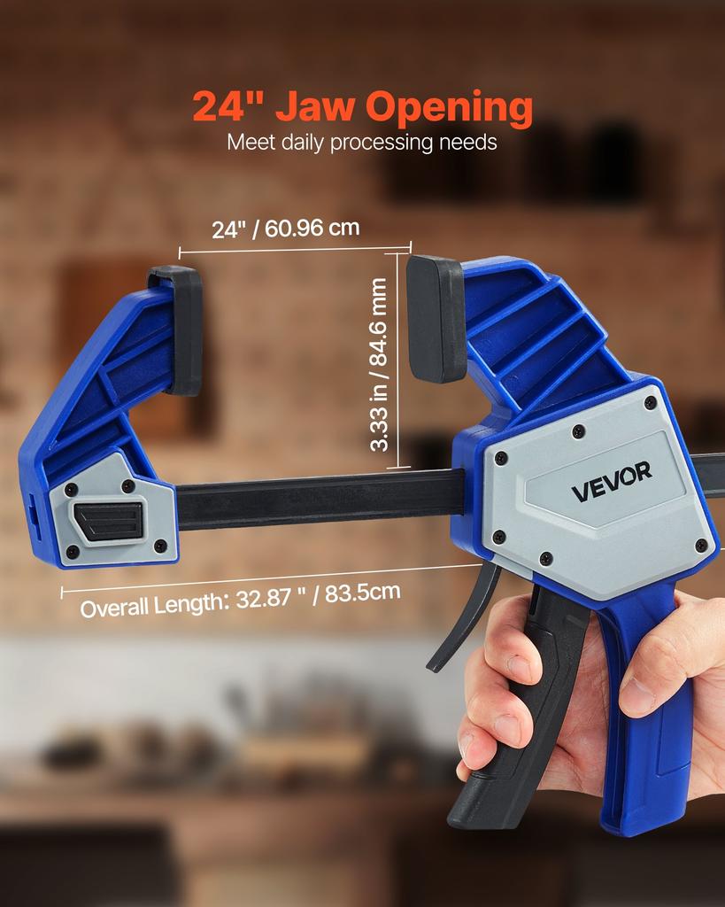 VEVOR Bar Clamps for Woodworking, 2-Pack 60.96 Cm One-Handed Clamp/Spreader, Quick-Grip F-Clamp with 154 Kg Load Limit