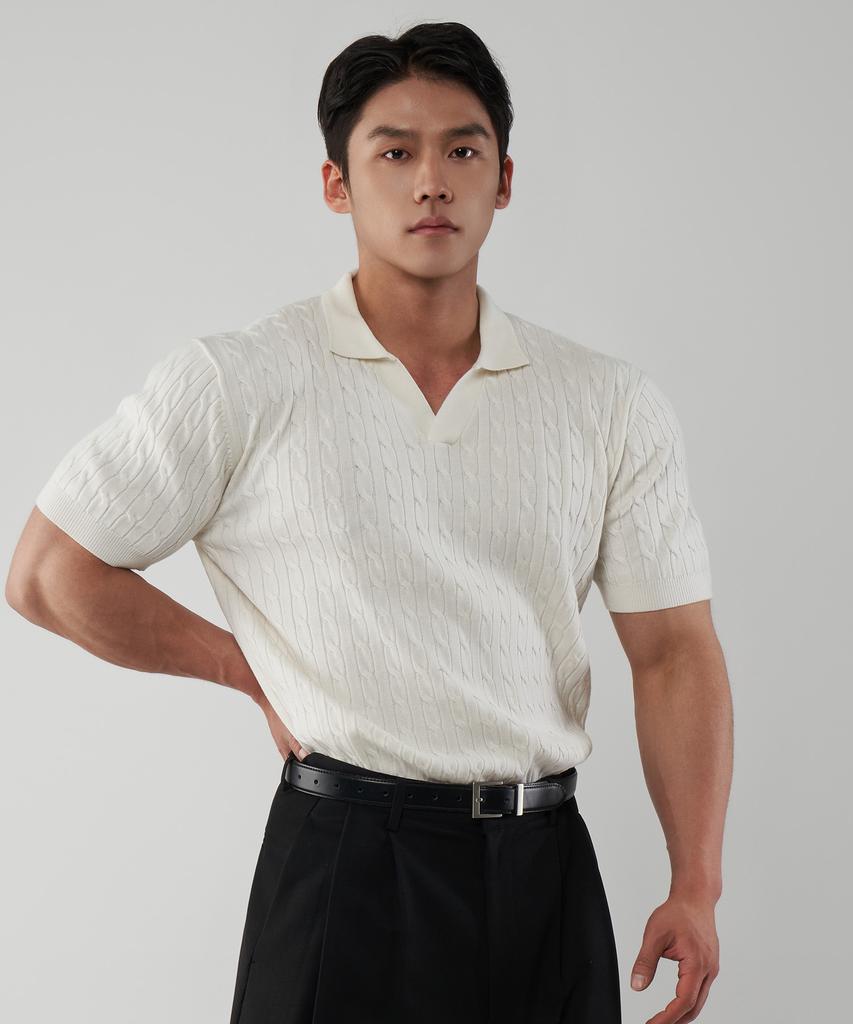 UNTAPPED STUDIO Muscle Fit Washable Cable Open Collar Knit 3 Colors
