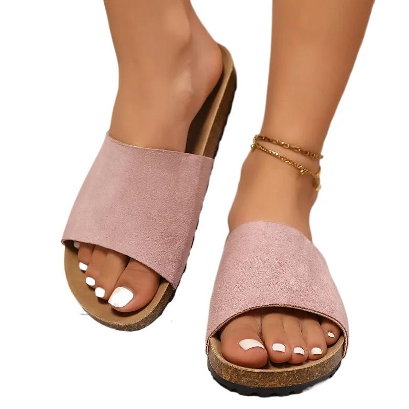 2025 Fashion Ladies Open Toe Shoes Basic Women's Slippers Summer New Plus Size Concise Comfortable Light Flat Slippers Zapatos