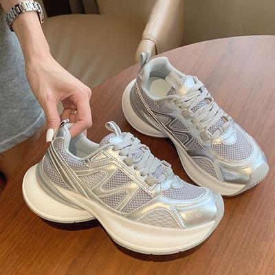 Summer Mesh Breathable Platform Heightened Daddy Shoes Women's Shoes New All-Matching Genuine Leather Casual Sneaker Women's Shoes