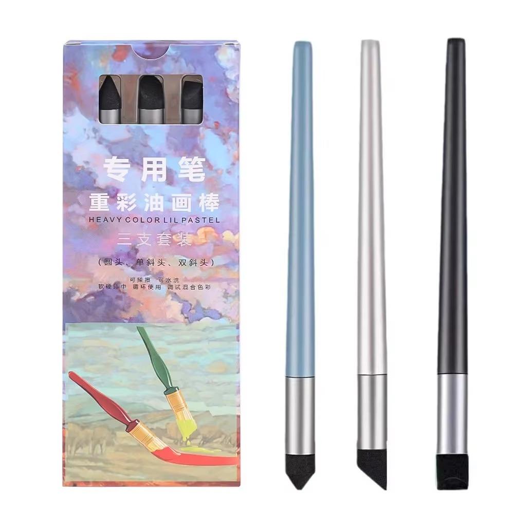 

3Pcs Soft Sponge Head Oil Pastel Blending Pen Washable Reusable Paintbrushes Wipe Lightweight Coloring Brush