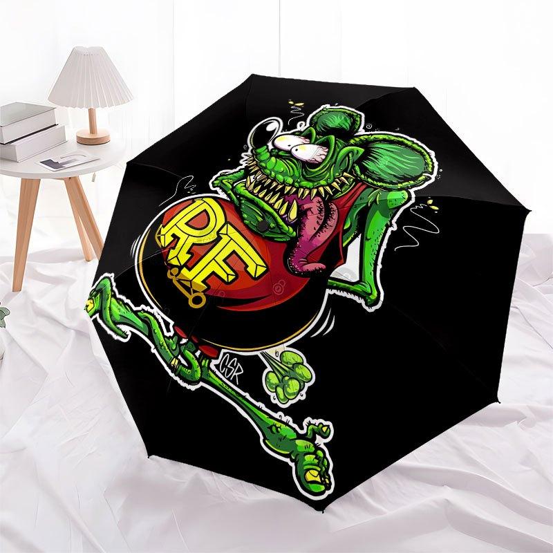 1pc Rat finks Automatic Opening/Closing Umbrella with Convenient Three-Fold Design, 8 Iron Ribs - for Outdoor Daily UseA04