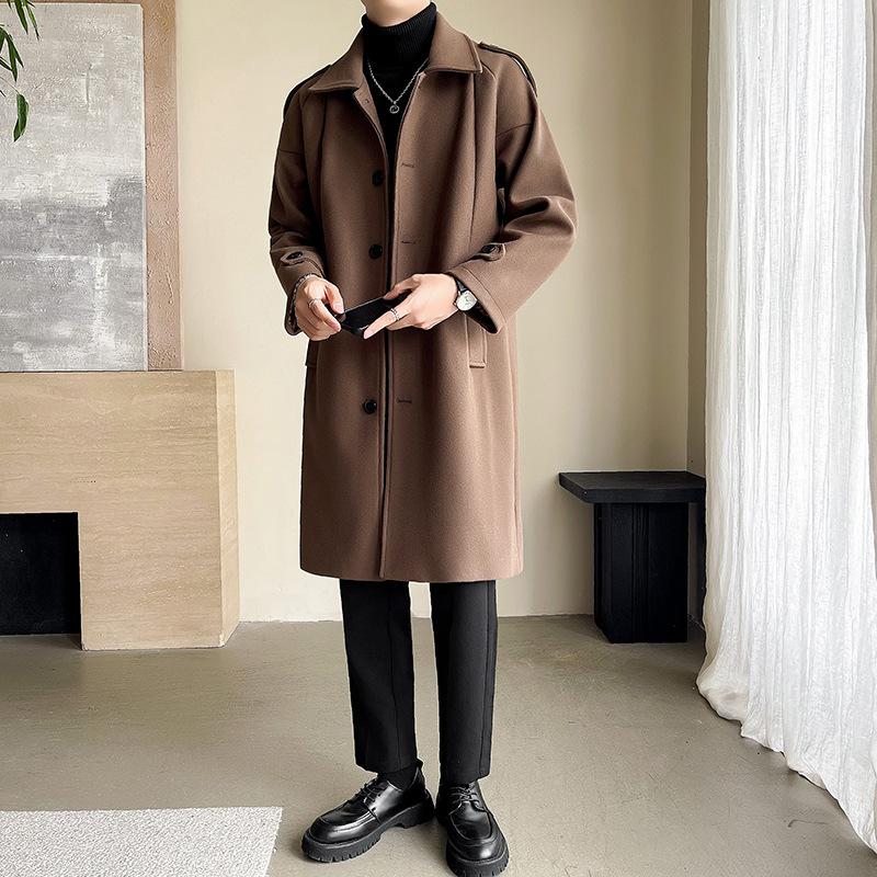 

Осень и Зима Модный Однобортный Ветровка средней длины Свободное Пальто Шерстяное Пальто Мужское Хлопковое Пальто M