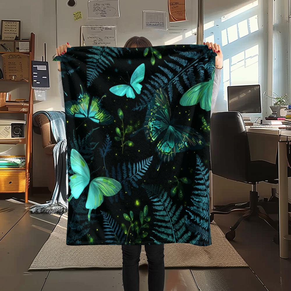 Cyan Butterflies Print Flannel Blanket, High quality Comfortable for All Seasons, Home Decor, Warmth and Comfort