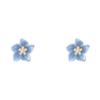 Silver needle blue camellia flower stud earrings women's wind sweet temperament earrings Mori simple ears