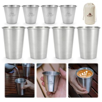 8Pcs Outdoor Coffee Cups 350ml+80ml Portable Water Cups 304 Stainless Steel Camping Beer Cups for Outdoor Barbecue