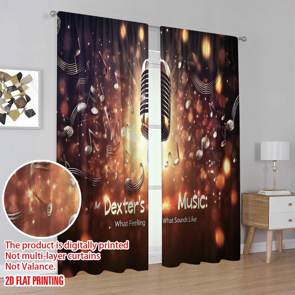 2Pcs,2D Plane Printing Contemporary Curtains Sound Symphony Polyester Easy Install (Without Rod) Decorations Outdoor Perfect For