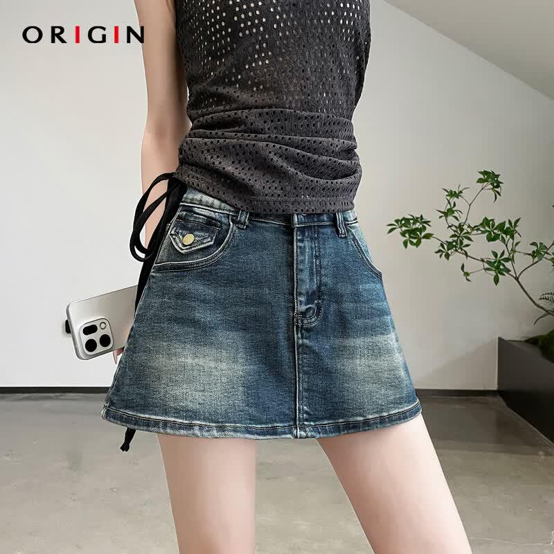 Women s High-Waist Retro Denim Skort S