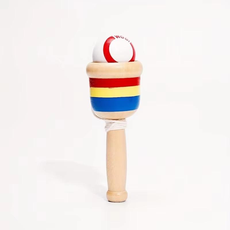 Classic Cup-And-Ball Game Wooden Coordination Balance Toy Red White Beads String Stacking Cups Outdoor/ Party Activity Gift