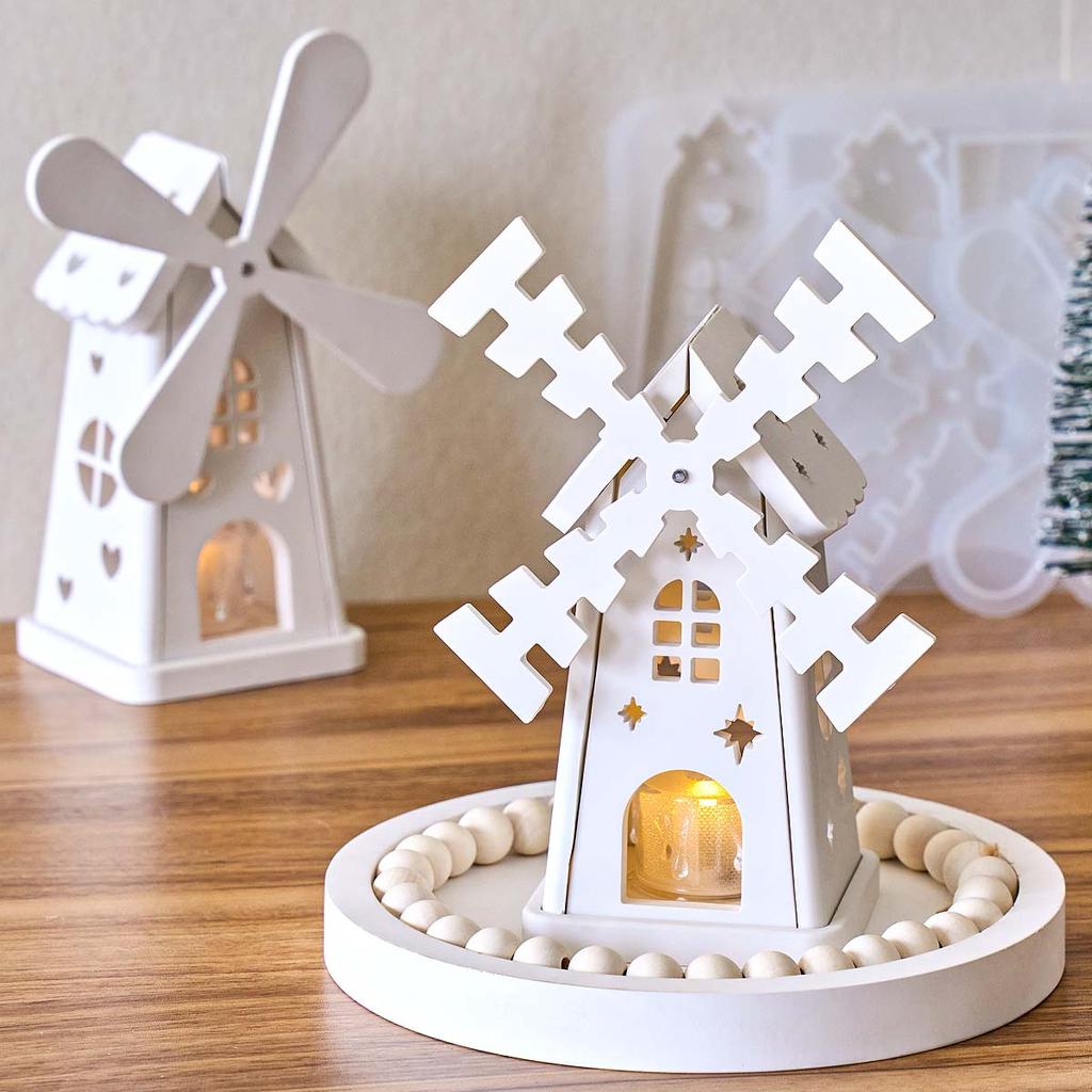 Spinning Windmill Candle Holder Silicone Mold DIY Hollow Splicing House Candlestick Gypsum Molds Plaster Resin Crafts Making