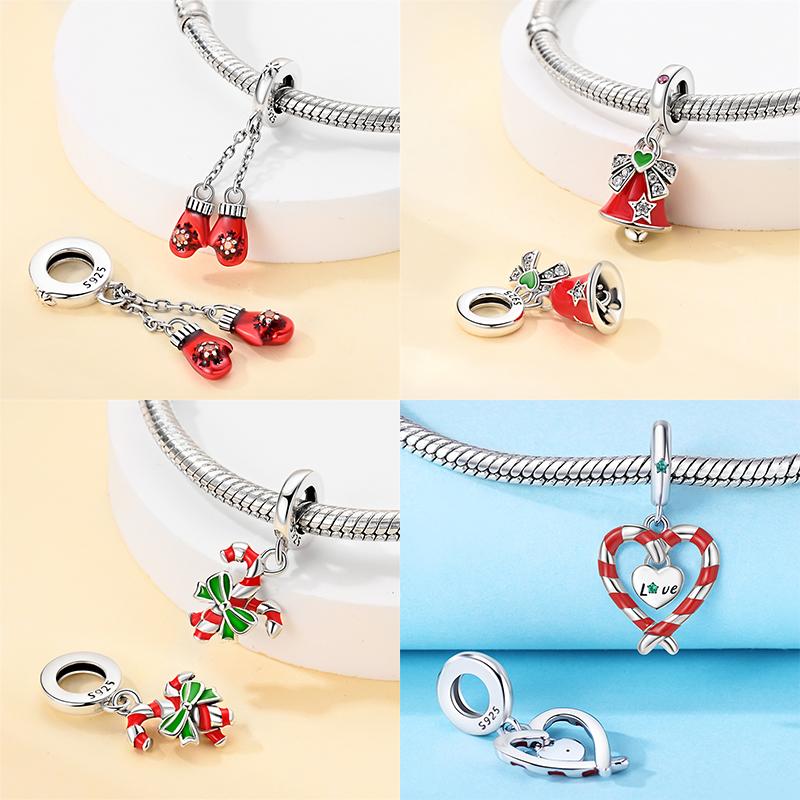 Charms Christmas Series Christmas Hat Socks Bell Snowman Copper Beads Pendant Women Original Bracelet Diy Christmas Gift