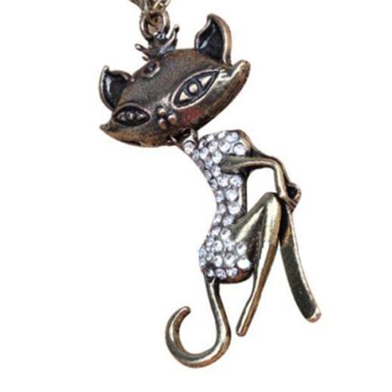 

Женское винтажное ожерелье-цепочка с инкрустацией стразами и сексуальным рисунком кошки-девочки