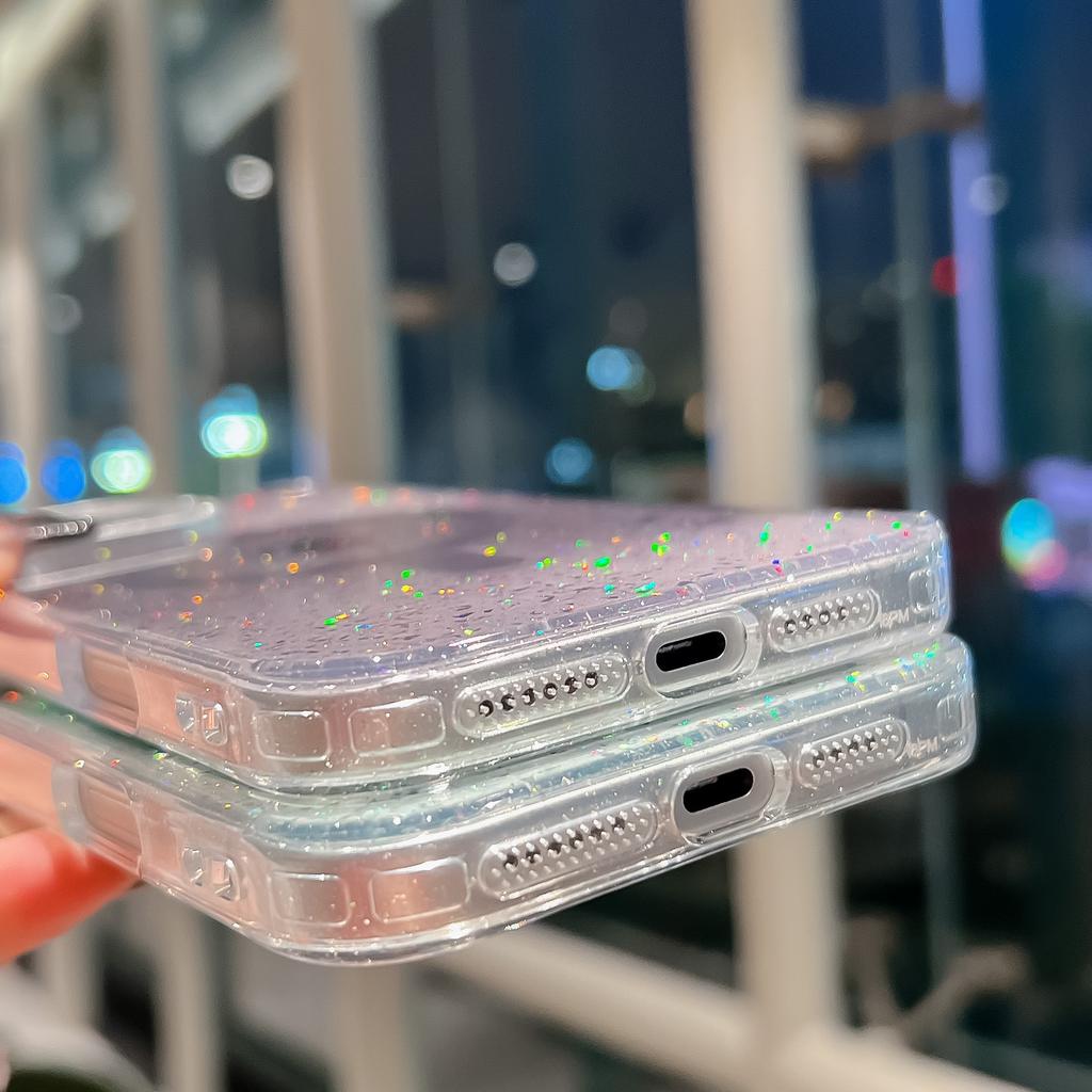 Applicable To IPhone16ProMax Color Magnetic Suction Phone Case Apple 15 Transparent Diamond Flash Powder Anti Fall 14 Protective Case