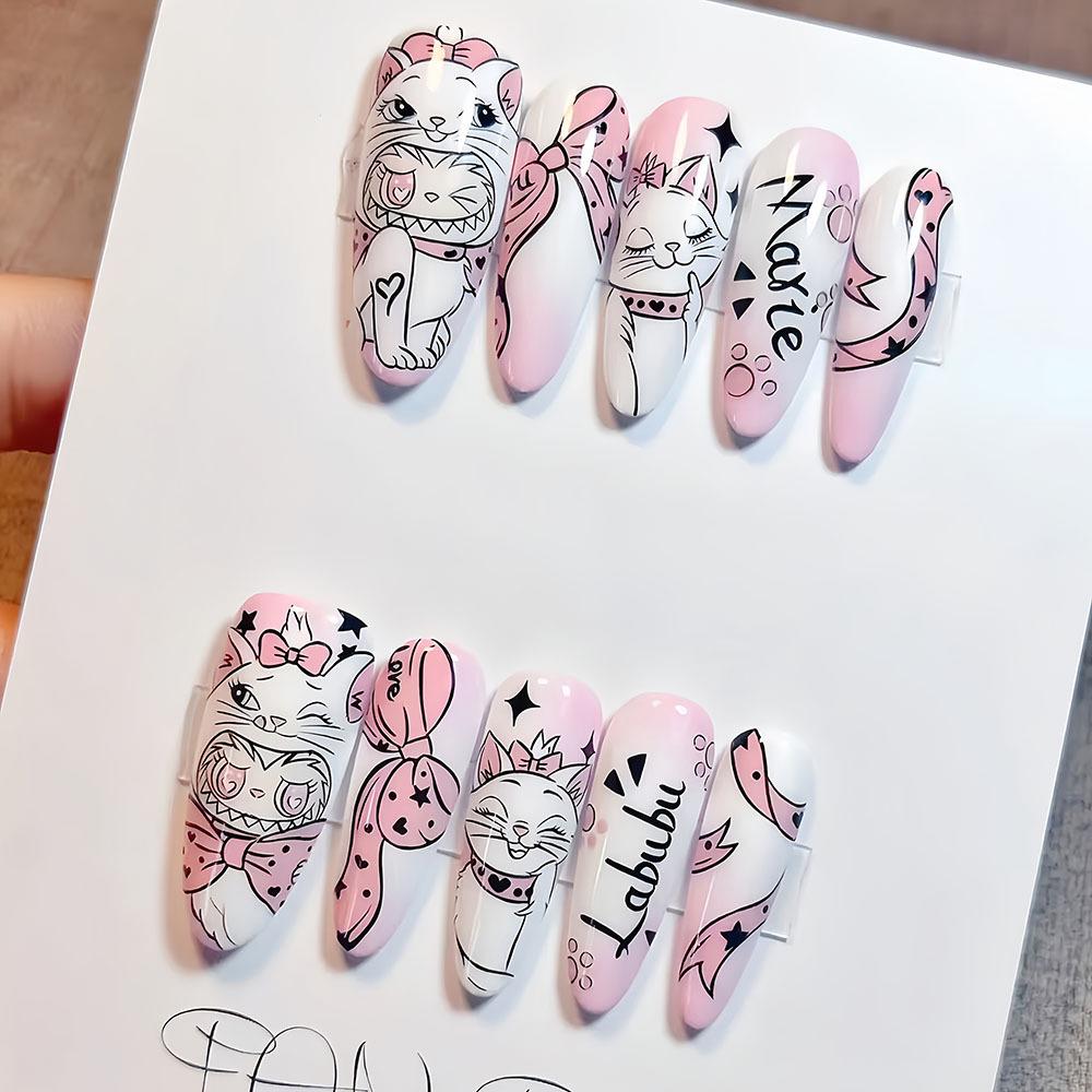 

Pink Cartoon Manga Girl Long Stiletto Wearable Nail Tips - 24 Pcs Luxury Manicure Set