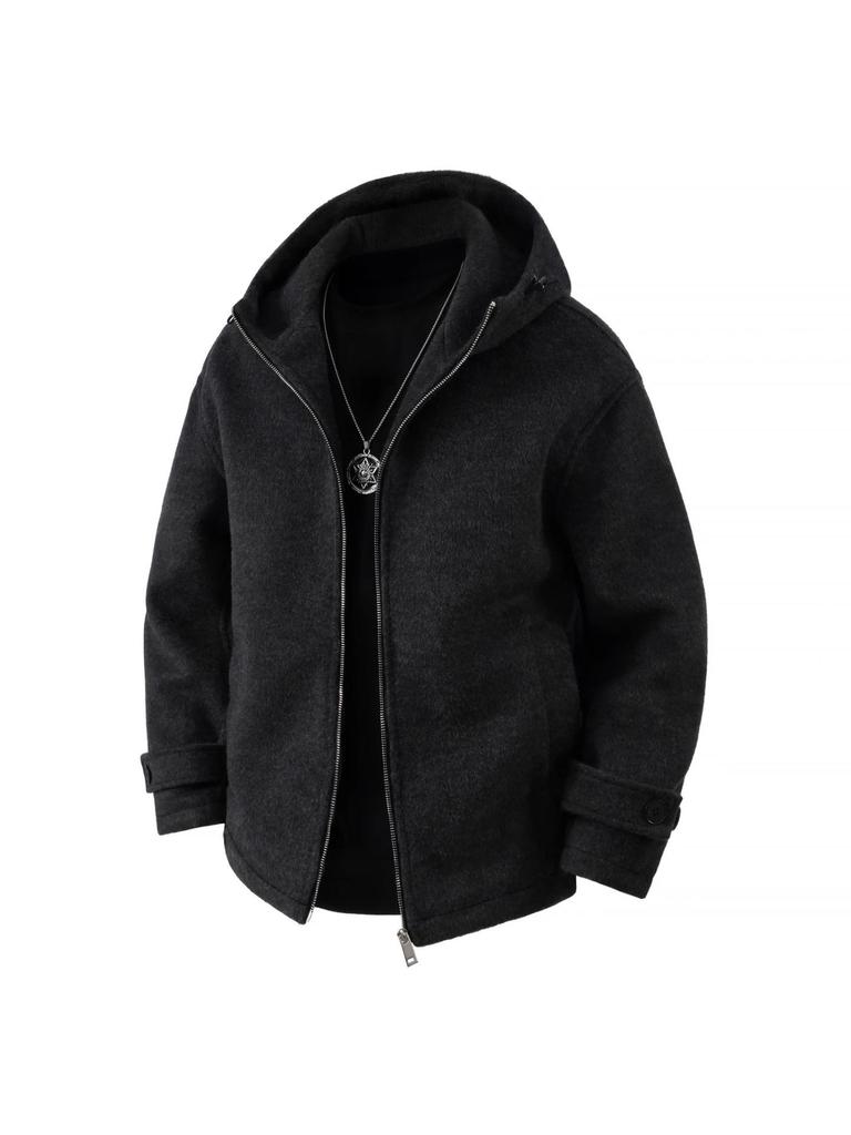 Men's Winter Thick Wool Hooded Zipper Jacket