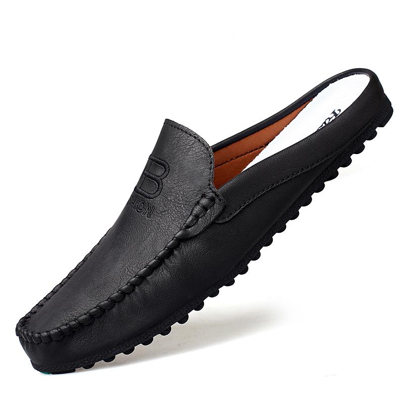 

Летние полуботинки для мужчин мюли дизайнерские мужские шлепанцы кожаные полусабо повседневная обувь без задника лоферы тапочки мужские туфли для вождения 39