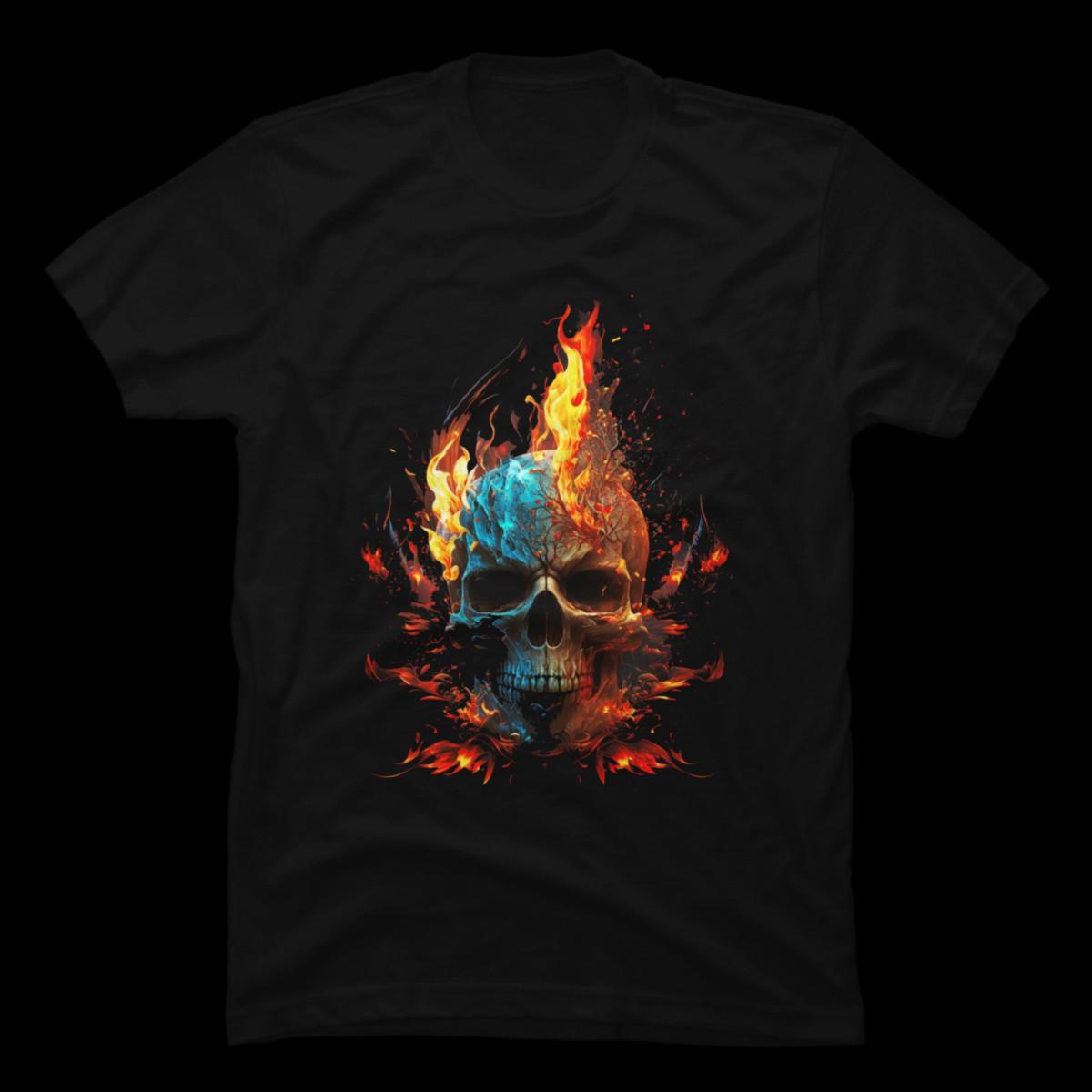 Cool skull in Fire Black Unisex T-Shirt XXL