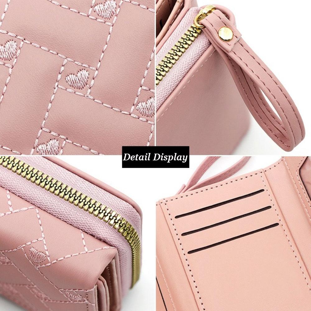 1Pc Fashi Embroidered Heart-Shaped Short Wallet, Heart Pattern Stitch Detail Coin Purse, Daily PU Leather Zipper Small Wallet
