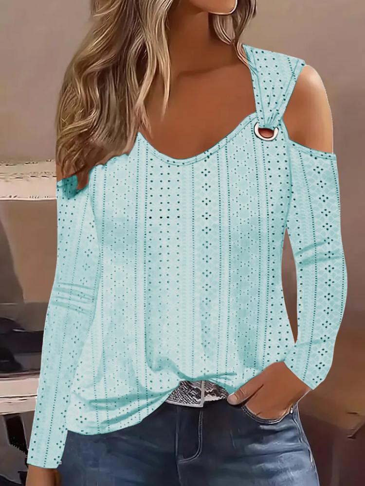 Damenmode Metallknopf Langarm T-Shirts Lässige Einfarbige Strickpullover Tops Damen Sexy Shirts Tops