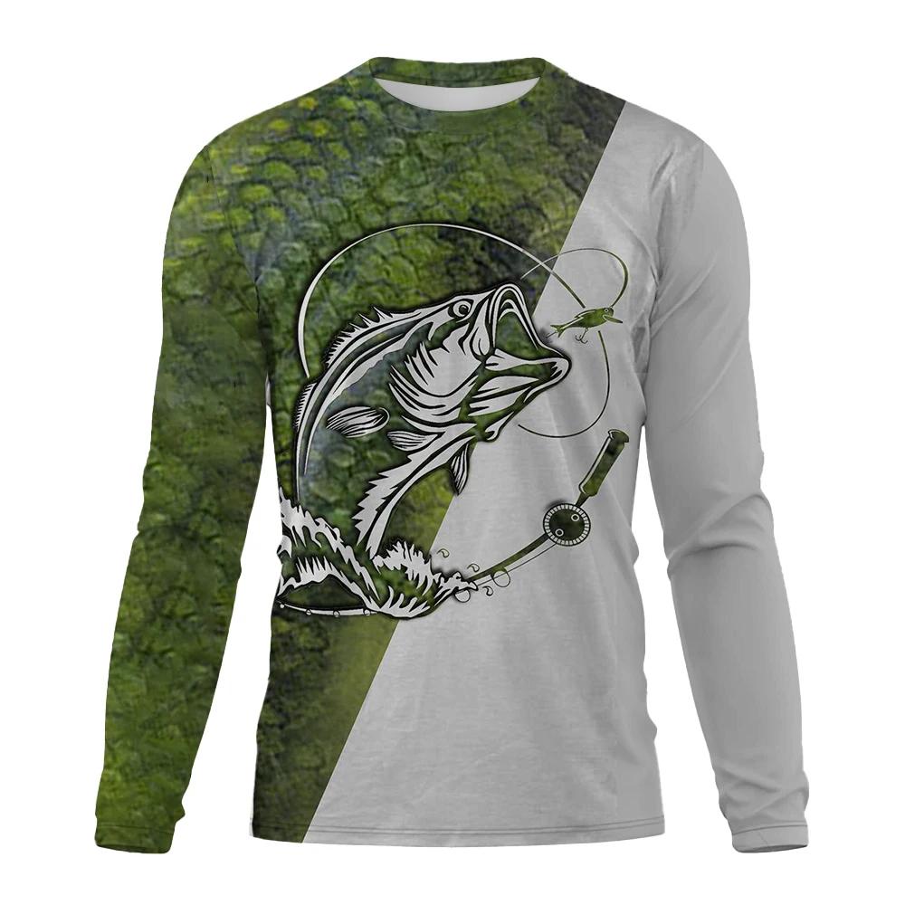 Herrfiskeskjorta UV-skydd Rundhals Toppar, UPF50+ Herr Långärmad Fiskeskjorta/Sommar Utomhussporter Herrsportkläder