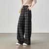 SOFSIL Women's Vintage Plaid High-Waisted Wide-Leg Trousers