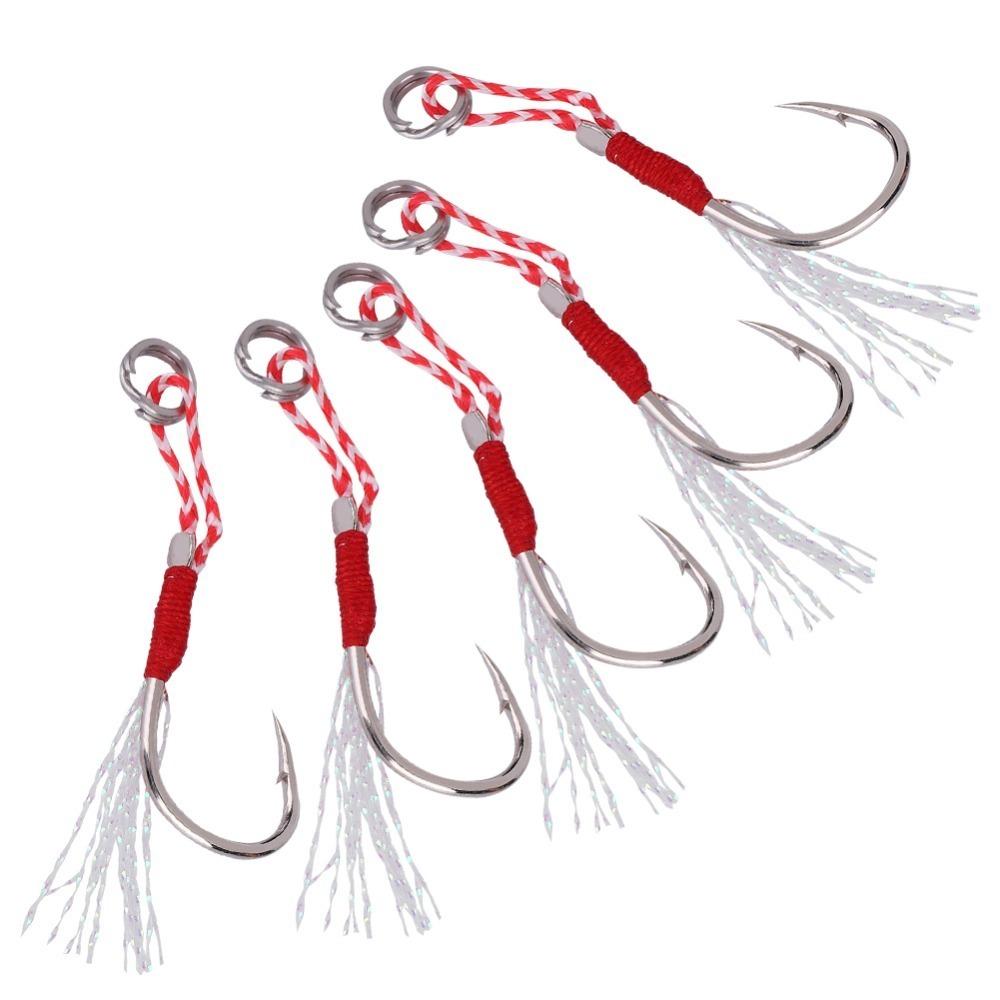 35PCS with Flash Tinsel Jigging Assist Hooks High Carbon Steel Assist Hooks Freshwater Fishing 11#-35PCS