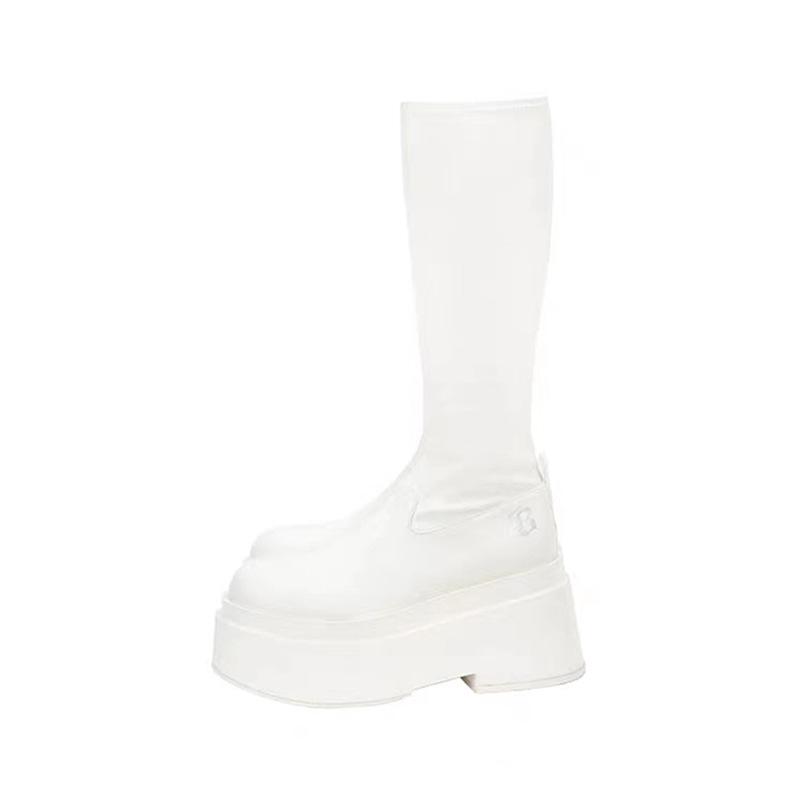 Boots Women's Spring and Summer New Round Head Thick Bottom Elastic Skinny Millennium Spice Girls High Boots