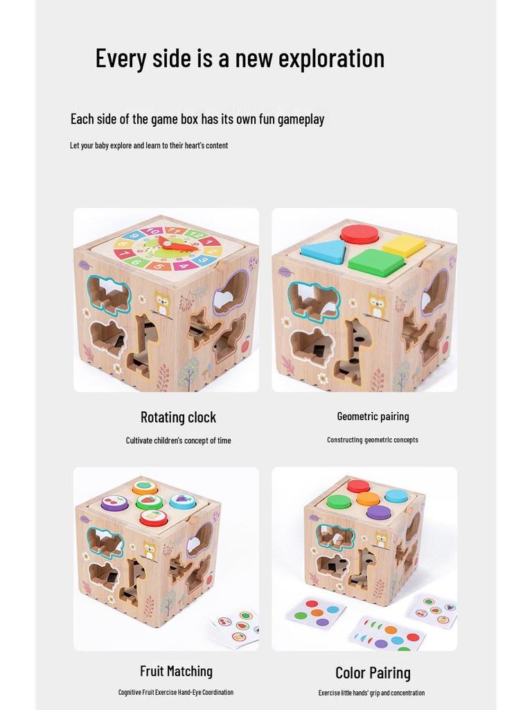 8-in-1 Montessori Educational Toy: Animal Matching, Knocking Balls, Clock, Fishing, and Radish Pulling Puzzle Box for Kids