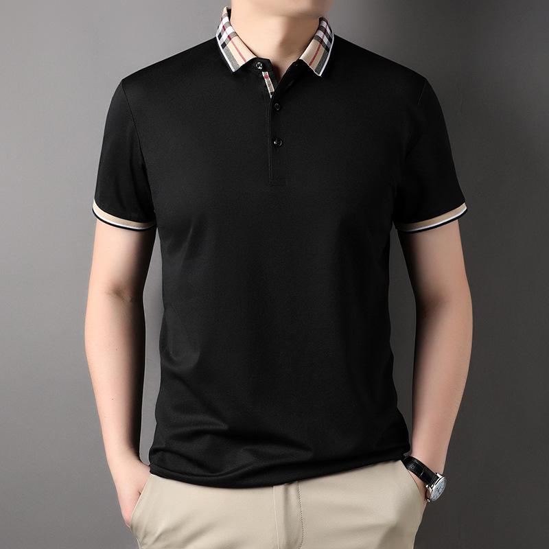 T-shirt à Manches Courtes pour Homme à Revers Été Nouveau T-shirt Business Décontracté pour Hommes Jeunes et d'Âge Moyen Couleur Unie Encolure Mode XL
