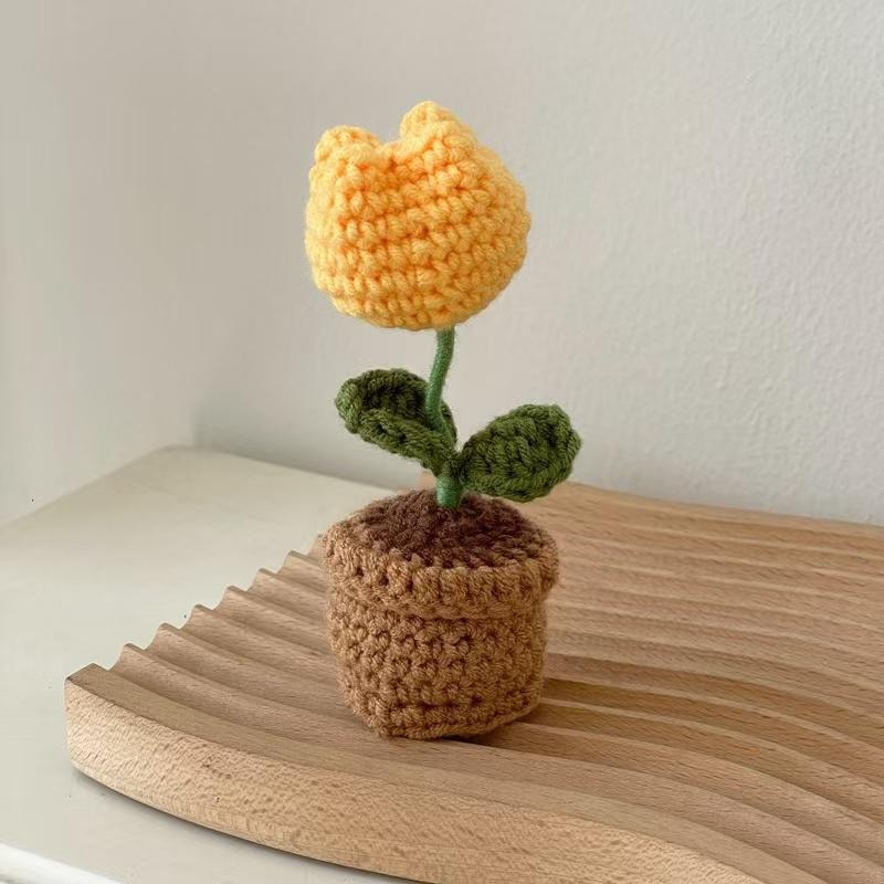 Simulated Flower Hand Woven Small Potted Plant Tulip Sunflower Hook Weaving Desktop Decoration Simulated Flower Ornament Gift