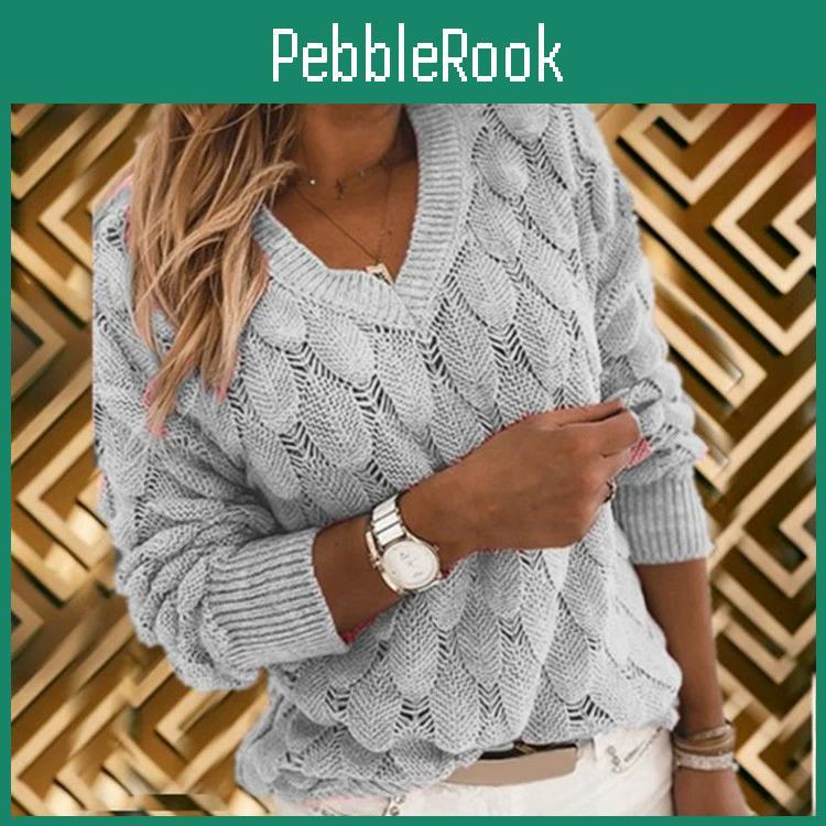 Vneck Feather Long Hollow Knitted Sleeved Sweater For Women