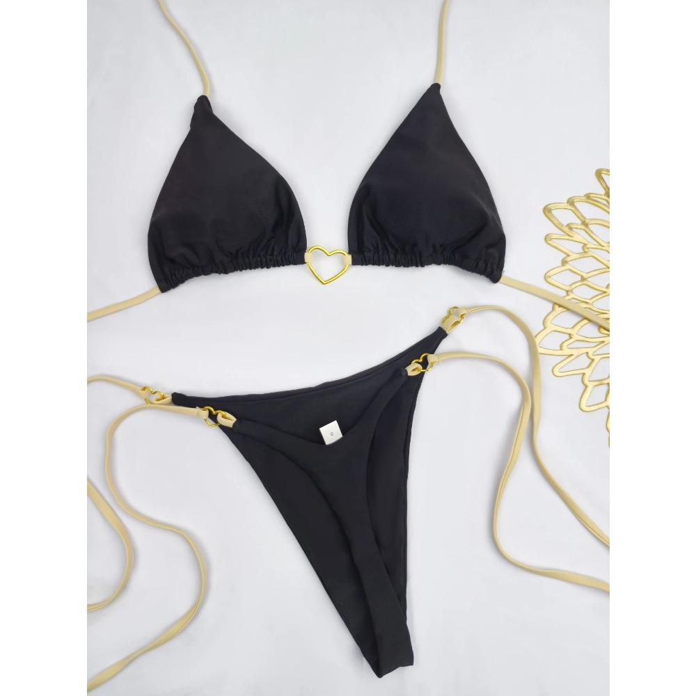 New Solid Color White Bikini Women Suit Low Waist Lace-up Fashionable Swimsuit Two-piece Set