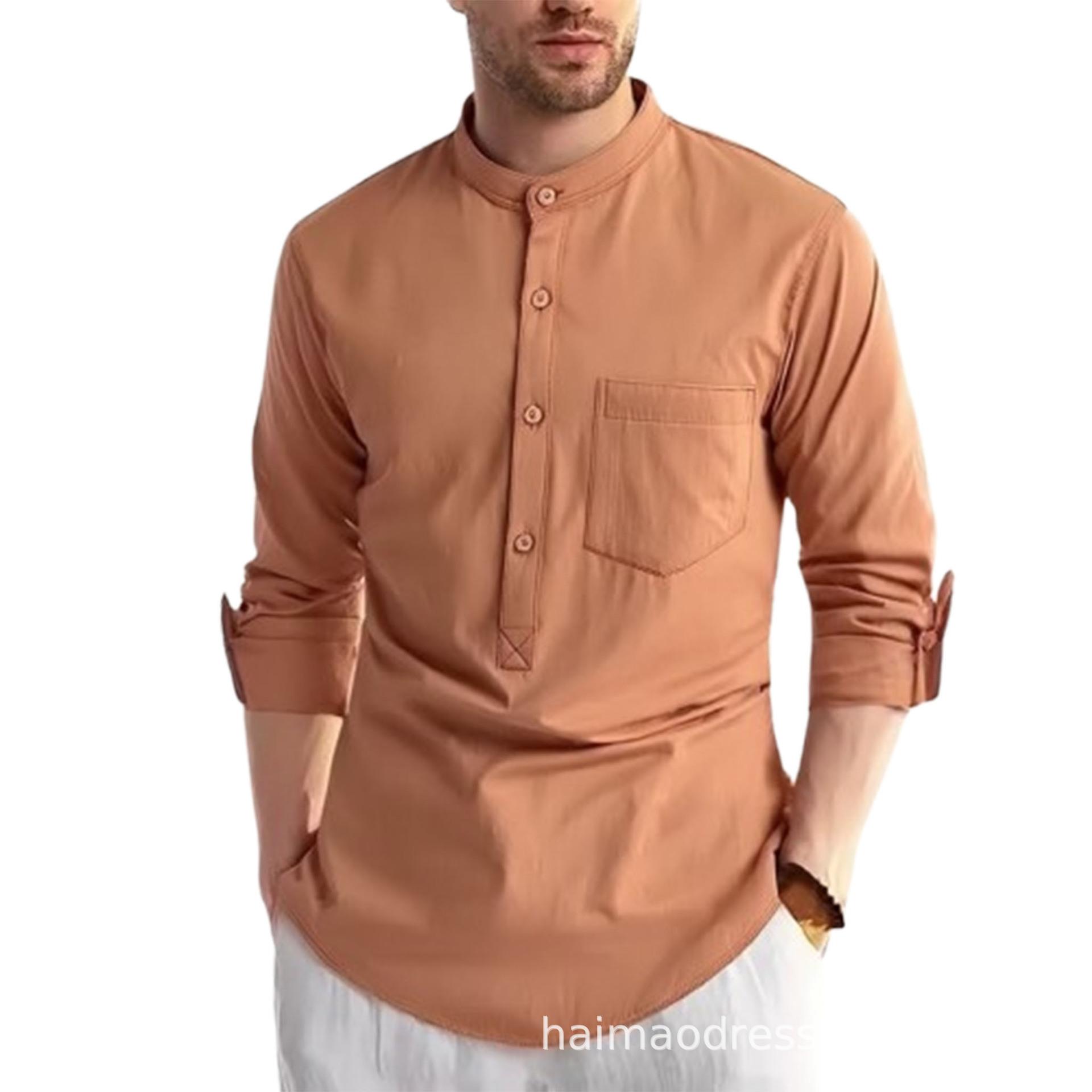 

Весенне-летняя мужская рубашка Хенли с длинным рукавом из чистого хлопка XXXL кирпич красный