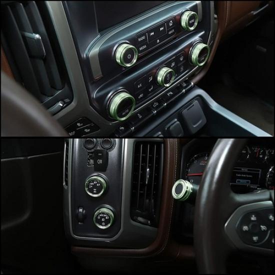 Green Central Control Radio AC Knobs Switch Button For 2014-2018 Chevy Silverado