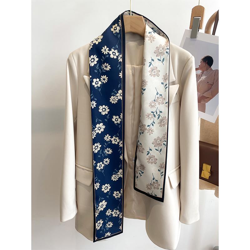 Fashion New Small Silk Scarf Women Tie Bag Headband Flower Printing Hairband Korean Style Neckerchief Ribbon Luxury Brand