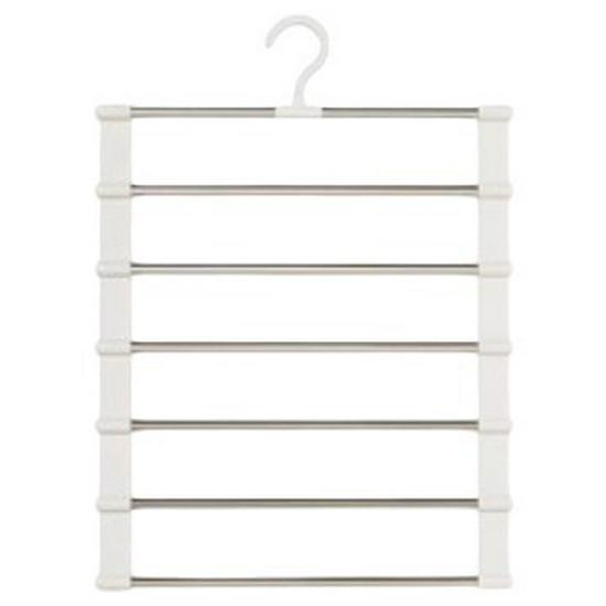Multi-Layer Stainless Steel Pants Rack with Clips - Space-Saving, No-Trace Foldable Hanger Ladder for Multifunctional Storage